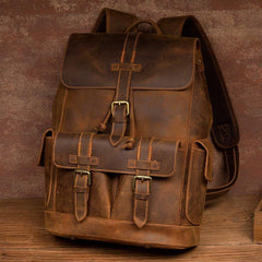 Vintage Brown Fashion Mens Leather 15-inch Computer Backpacks Brown Travel Backpacks School Backpacks for men - iwalletsmen