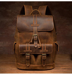 Vintage Brown Fashion Mens Leather 15-inch Computer Backpacks Brown Travel Backpacks School Backpacks for men - iwalletsmen