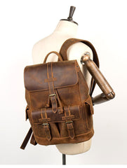 Vintage Brown Fashion Mens Leather 15-inch Computer Backpacks Brown Travel Backpacks School Backpacks for men - iwalletsmen