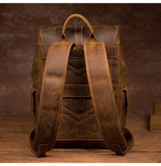 Vintage Brown Fashion Mens Leather 15-inch Computer Backpacks Brown Travel Backpacks School Backpacks for men - iwalletsmen
