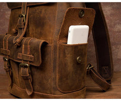 Vintage Brown Fashion Mens Leather 15-inch Computer Backpacks Brown Travel Backpacks School Backpacks for men - iwalletsmen