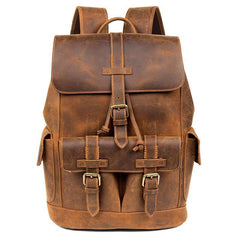Vintage Brown Fashion Mens Leather 15-inch Computer Backpacks Brown Travel Backpacks School Backpacks for men - iwalletsmen