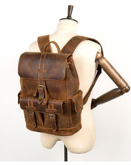 Vintage Brown Fashion Mens Leather 15-inch Computer Backpacks Brown Travel Backpacks School Backpacks for men - iwalletsmen