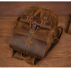 Vintage Brown Fashion Mens Leather 15-inch Computer Backpacks Brown Travel Backpacks School Backpacks for men - iwalletsmen