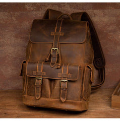 Vintage Brown Fashion Mens Leather 15-inch Computer Backpacks Brown Travel Backpacks School Backpacks for men - iwalletsmen