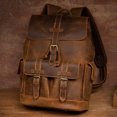 Vintage Brown Fashion Mens Leather 15-inch Computer Backpacks Brown Travel Backpacks School Backpacks for men - iwalletsmen