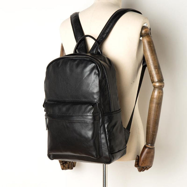Cool Black Mens Leather 15inches Computer Backpack Fashion Travel Backpack School Backpack for men - iwalletsmen