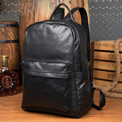 Cool Black Mens Leather 15inches Computer Backpack Fashion Travel Backpack School Backpack for men - iwalletsmen