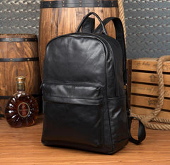 Cool Black Mens Leather 15inches Computer Backpack Fashion Travel Backpack School Backpack for men - iwalletsmen