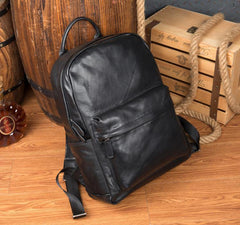 Cool Black Mens Leather 15inches Computer Backpack Fashion Travel Backpack School Backpack for men - iwalletsmen