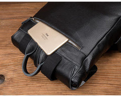 Black Fashion Mens Leather 15-inch Computer Backpacks Cool Satchel Backpacks School Backpacks for men - iwalletsmen