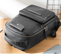 Black Fashion Mens Leather 15-inch Computer Backpacks Travel Backpacks Black College Backpack for men - iwalletsmen