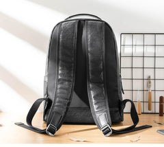 Black Fashion Mens Leather 15-inch Computer Backpacks Travel Backpacks Black College Backpack for men - iwalletsmen