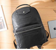 Black Fashion Mens Leather 15-inch Computer Backpacks Travel Backpacks Black College Backpack for men - iwalletsmen