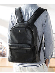 Black Fashion Mens Leather 15-inch Computer Backpacks Travel Backpacks Black College Backpack for men - iwalletsmen