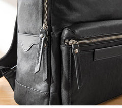 Black Fashion Mens Leather 15-inch Computer Backpacks Travel Backpacks Black College Backpack for men - iwalletsmen