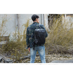 Black Fashion Mens Leather 15-inch Large Business Computer Backpacks Travel Backpacks Black College Backpack for men - iwalletsmen