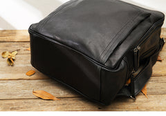 Black Fashion Mens Leather 15-inch Large Business Computer Backpacks Travel Backpacks Black College Backpack for men - iwalletsmen
