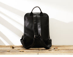 Black Fashion Mens Leather 15-inch Large Business Computer Backpacks Travel Backpacks Black College Backpack for men - iwalletsmen