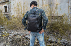 Black Fashion Mens Leather 15-inch Large Business Computer Backpacks Travel Backpacks Black College Backpack for men - iwalletsmen