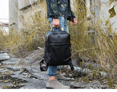 Black Fashion Mens Leather 15-inch Large Business Computer Backpacks Travel Backpacks Black College Backpack for men - iwalletsmen