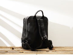Black Fashion Mens Leather 15-inch Large Business Computer Backpacks Travel Backpacks Black College Backpack for men - iwalletsmen