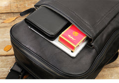 Black Fashion Mens Leather 15-inch Large Business Computer Backpacks Travel Backpacks Black College Backpack for men - iwalletsmen