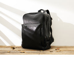 Black Fashion Mens Leather 15-inch Large Business Computer Backpacks Travel Backpacks Black College Backpack for men - iwalletsmen