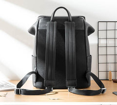 Black Fashion Mens Leather 15-inch Computer Backpacks Travel Backpacks School Backpack for men - iwalletsmen