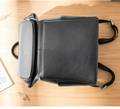 Black Fashion Mens Leather 15-inch Computer Backpacks Travel Backpacks School Backpack for men - iwalletsmen