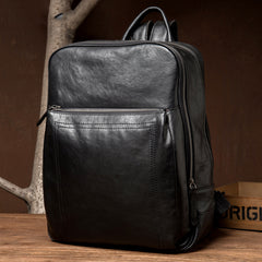 Fashion Black Mens Leather 15-inches Computer Backpack Black Travel Backpacks School Backpacks for men - iwalletsmen