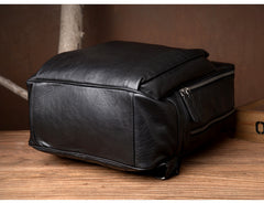 Fashion Black Mens Leather 15-inches Computer Backpack Black Travel Backpacks School Backpacks for men - iwalletsmen