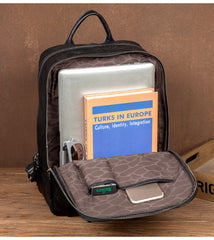 Fashion Black Mens Leather 15-inches Computer Backpack Black Travel Backpacks School Backpacks for men - iwalletsmen