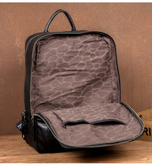 Fashion Black Mens Leather 15-inches Computer Backpack Black Travel Backpacks School Backpacks for men - iwalletsmen