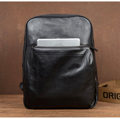 Fashion Black Mens Leather 15-inches Computer Backpack Black Travel Backpacks School Backpacks for men - iwalletsmen