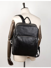 Fashion Black Mens Leather 15-inches Computer Backpack Black Travel Backpacks School Backpacks for men - iwalletsmen