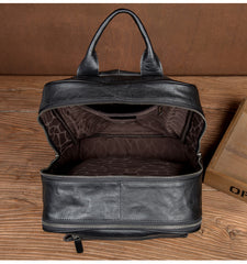 Fashion Black Mens Leather 15-inches Computer Backpack Black Travel Backpacks School Backpacks for men - iwalletsmen