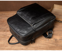 Fashion Black Mens Leather 15-inches Computer Backpack Black Travel Backpacks School Backpacks for men - iwalletsmen
