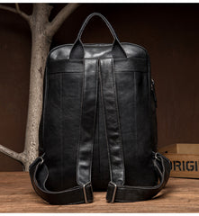 Fashion Black Mens Leather 15-inches Computer Backpack Black Travel Backpacks School Backpacks for men - iwalletsmen