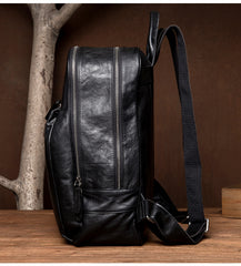 Fashion Black Mens Leather 15-inches Computer Backpack Black Travel Backpacks School Backpacks for men - iwalletsmen