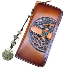 Brown Handmade Tibet Tooled Leather Long Biker Wallet Black Chain Wallet Clutch Wallet For Men - iwalletsmen