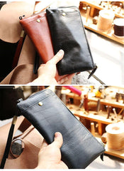 Black Leather Mens Long Wallet Zipper Clutch Wallet Brown Wristlet Long Wallet For Men - iwalletsmen