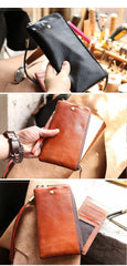 Black Leather Mens Long Wallet Zipper Clutch Wallet Brown Wristlet Long Wallet For Men - iwalletsmen