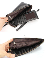 Black Leather Mens Long Wallet Zipper Clutch Wallet Brown Wristlet Long Wallet For Men - iwalletsmen