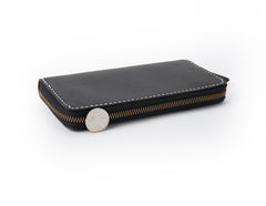 Black Handmade Leather Mens Long Wallet Bifold Zipper Clutch Wallet CellPhone Wallet For Men - iwalletsmen