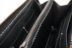 Black Handmade Leather Mens Long Wallet Bifold Zipper Clutch Wallet CellPhone Wallet For Men - iwalletsmen