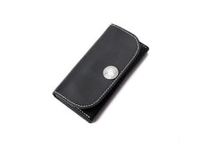 Black Handmade Leather Mens Long Wallet Bifold Card Wallets Buckle Wallet For Men - iwalletsmen