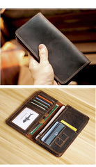 Black Handmade Tan Leather Mens Long Wallet Bifold Green Long Wallet For Men - iwalletsmen