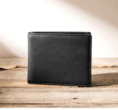 Handmade Black Leather Mens Small Wallet Bifold Card Wallet Front Pocket Wallet billfold Wallet for Men - iwalletsmen