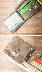 Handmade Black Leather Mens Small Wallet Bifold Card Wallet Front Pocket Wallet billfold Wallet for Men - iwalletsmen